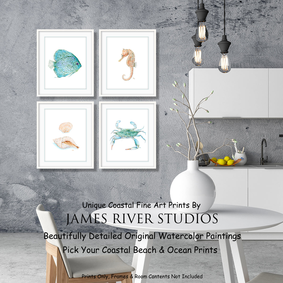 Coastal Beach Ocean &amp; Tropical Prints Set of 4