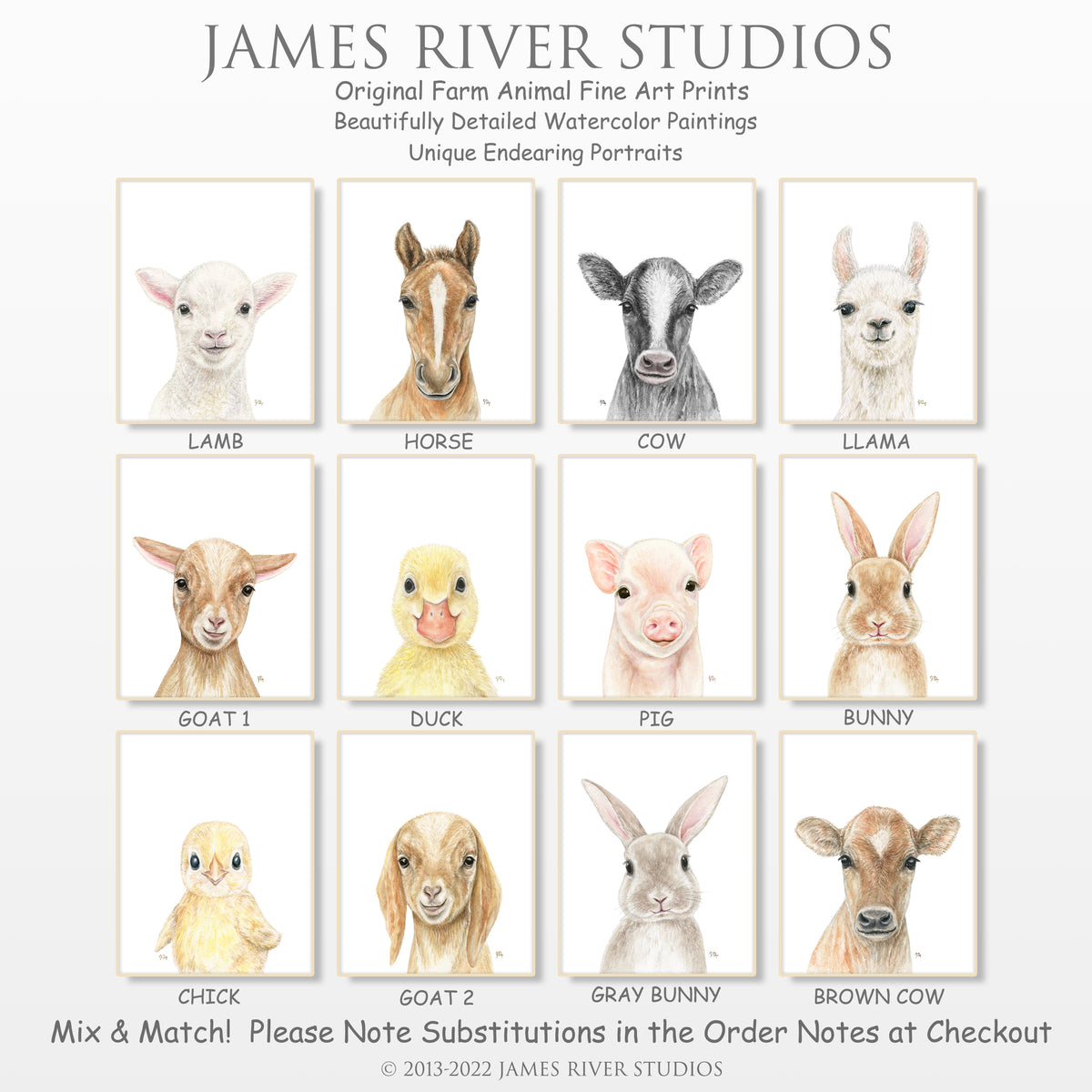 Farm Animal Portrait Print Set 4