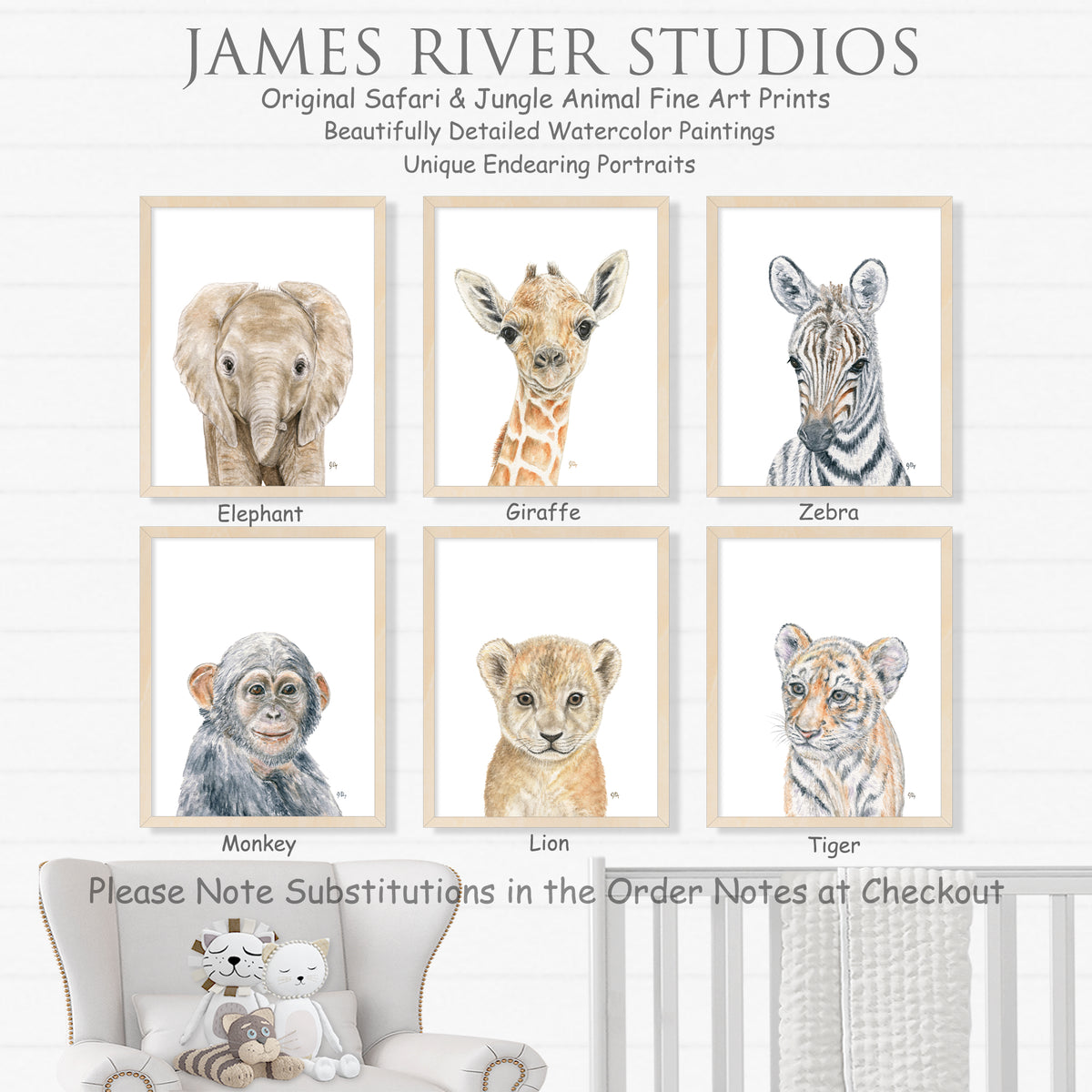 Safari Animal Portrait Print Set 3