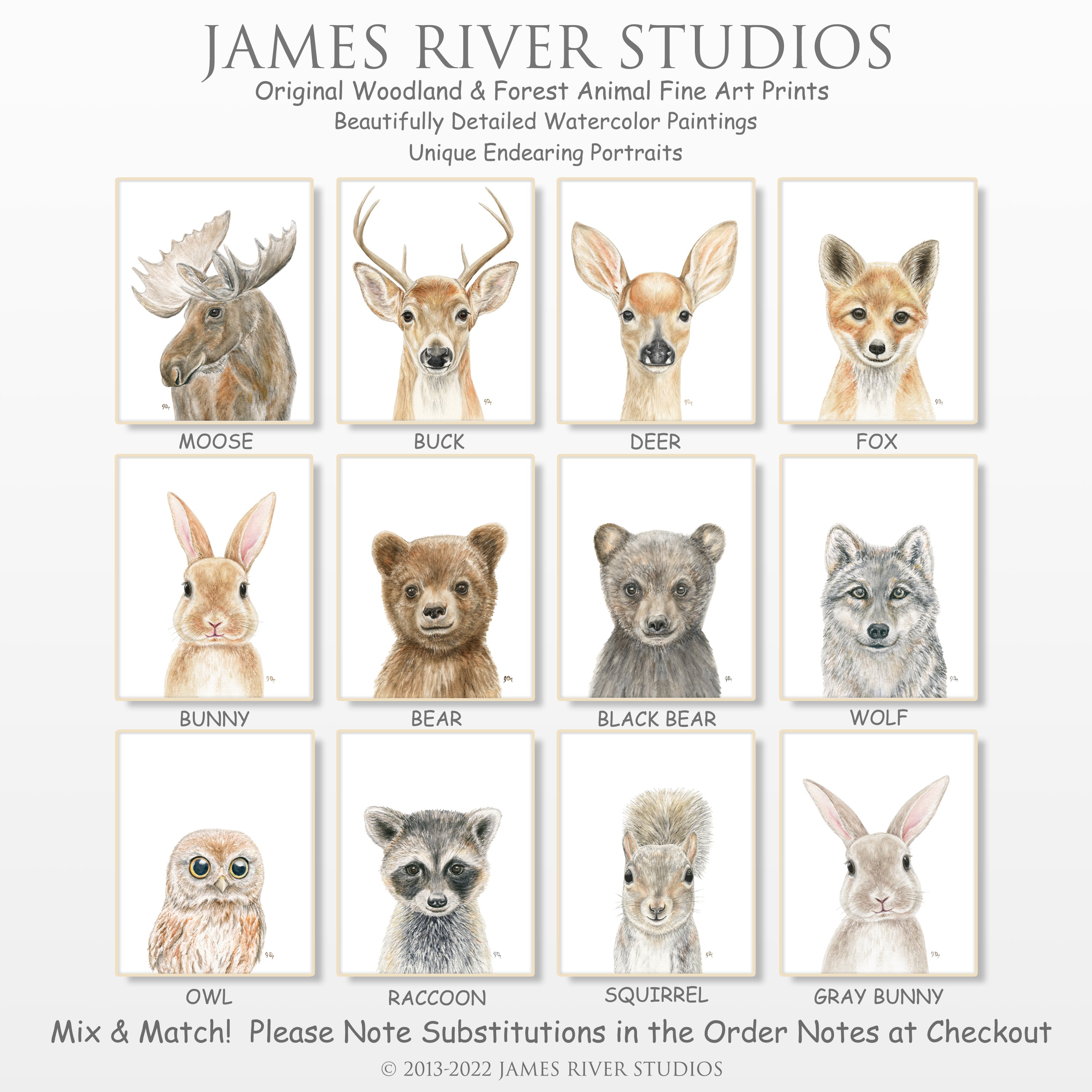 Sommetider Silicon Stipendium Woodland Baby Animal Prints Set of 3 - Nursery Art - James River Studios