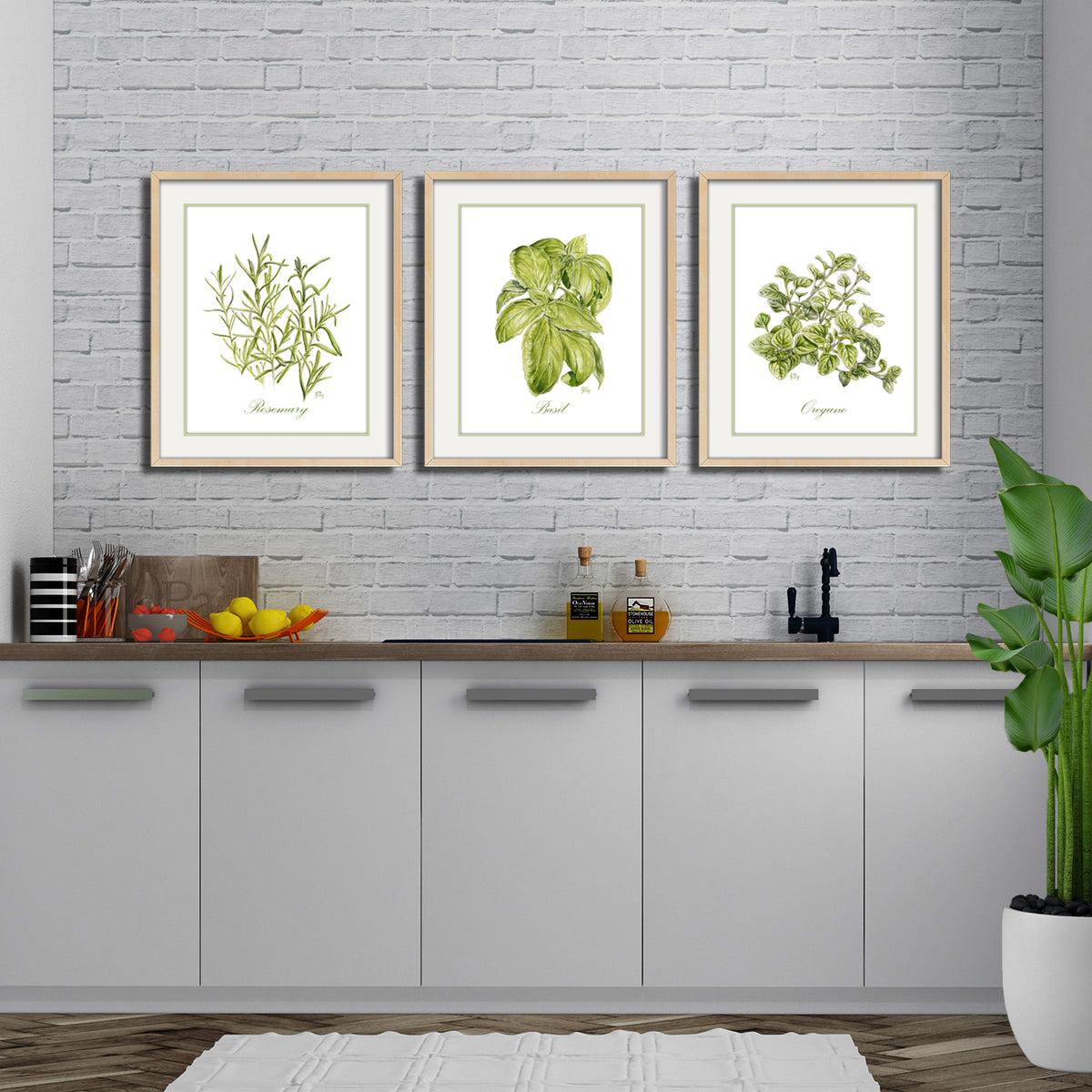 herb print set of 3 basil oregano rosemary kitchen wall art herbs watercolors dining room paintings