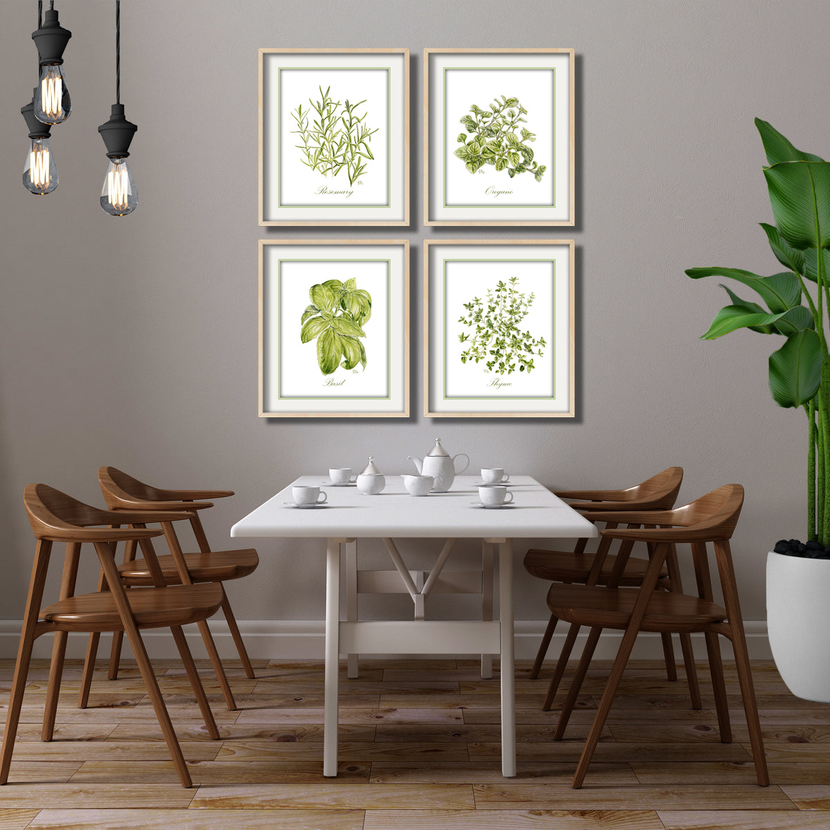 herb print set of 4 basil oregano rosemary thyme kitchen wall art herbs watercolors dining room paintings