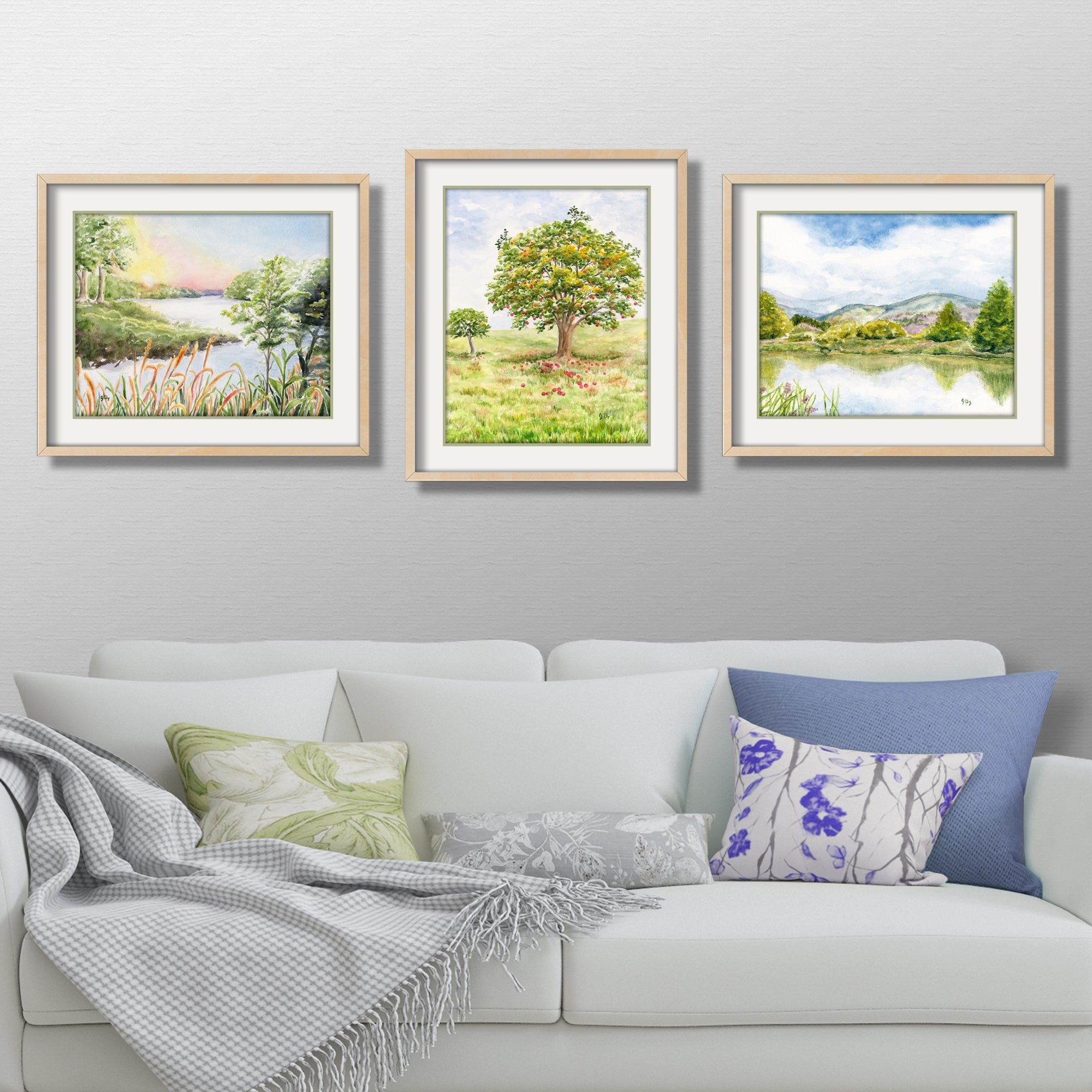 Scenic Country Landscape Art Prints Set of 3 - River Studios