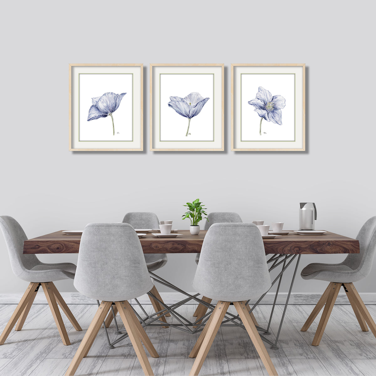 blue poppy floral flower watercolor painting prints art