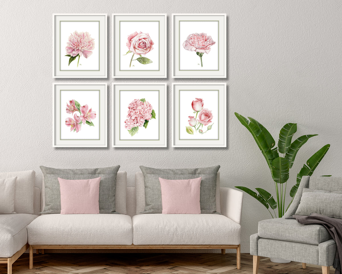 Pink Flower Prints Set of 6
