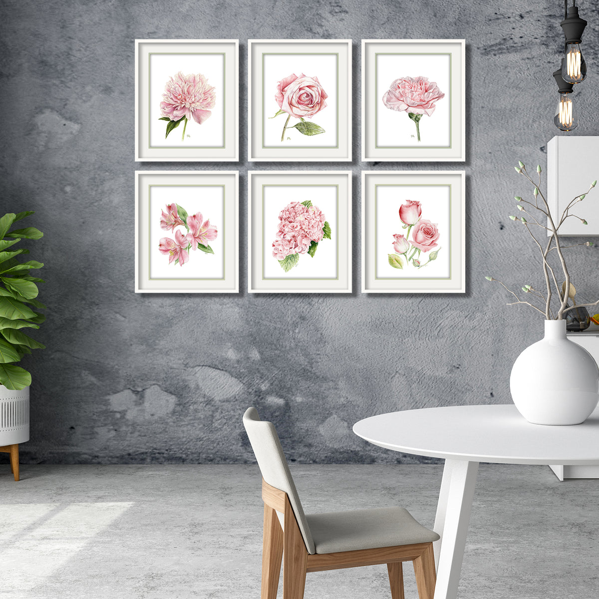rose peony carnation lily hydrangea roses lilies watercolor painting flowers floral pink wall art prints