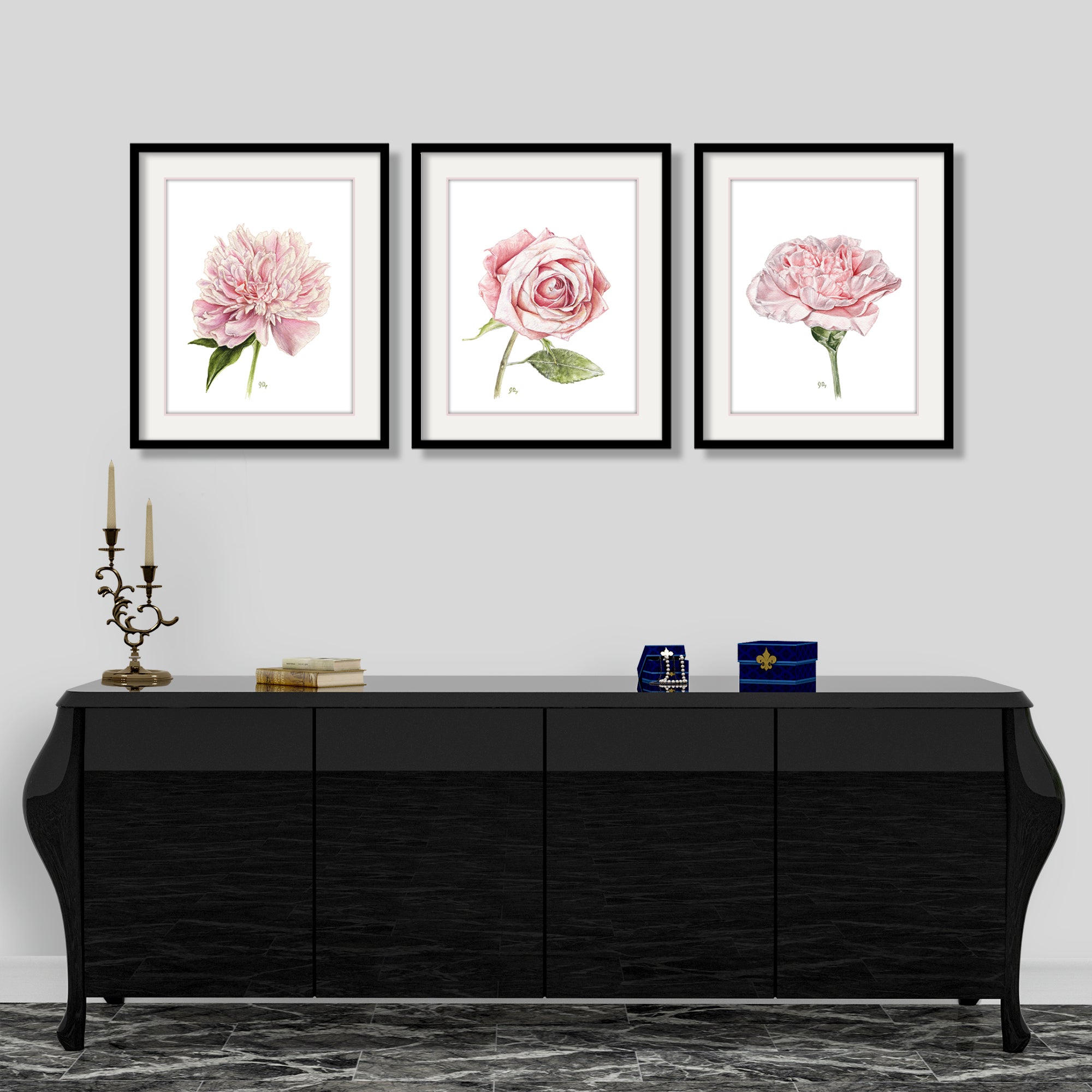 Pink Flower Prints Set of 3 - Floral Wall Art - James River Studios pink-flower-prints-set-of-3-floral-wall-art-james-river-studios