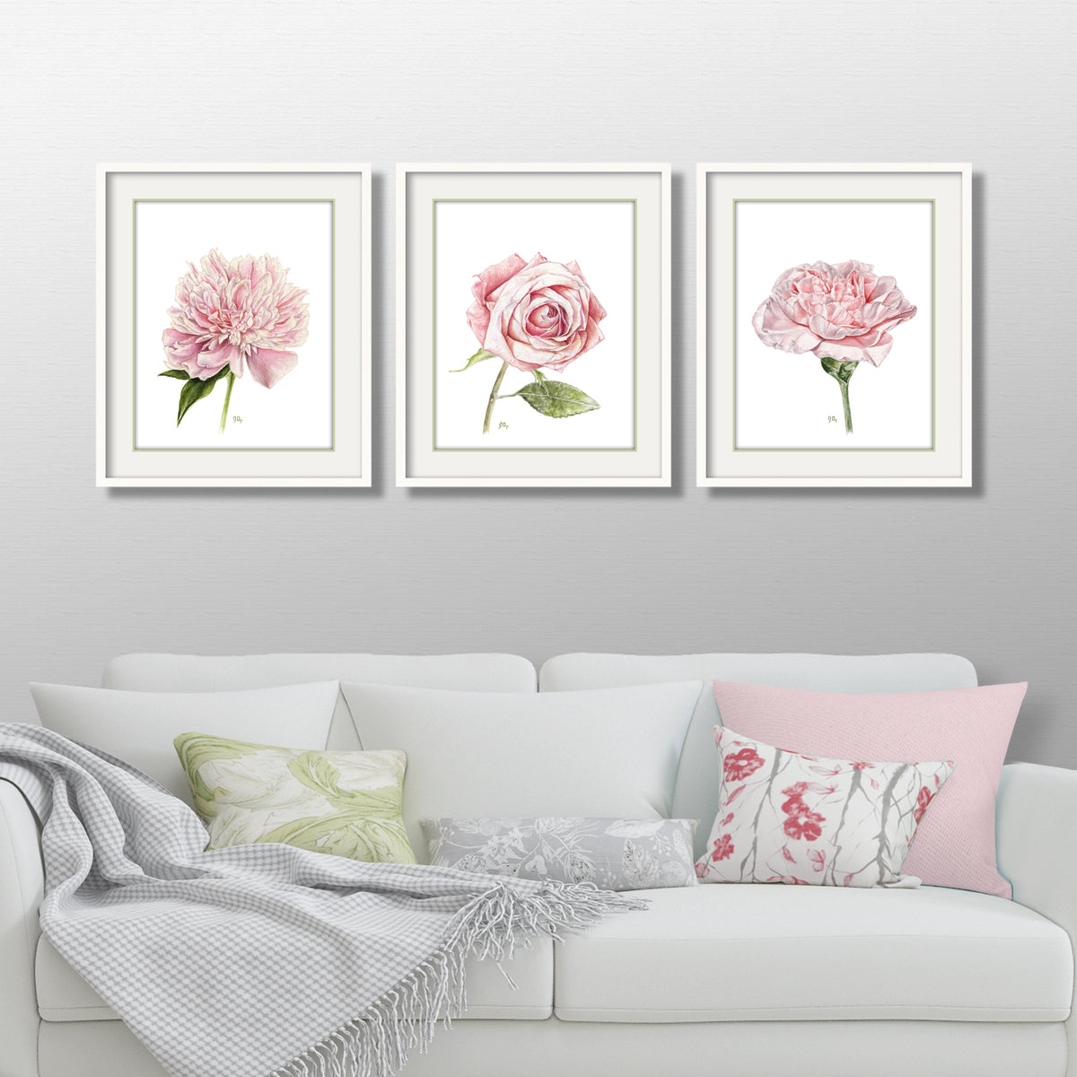 Pink Flower Prints Set of 3
