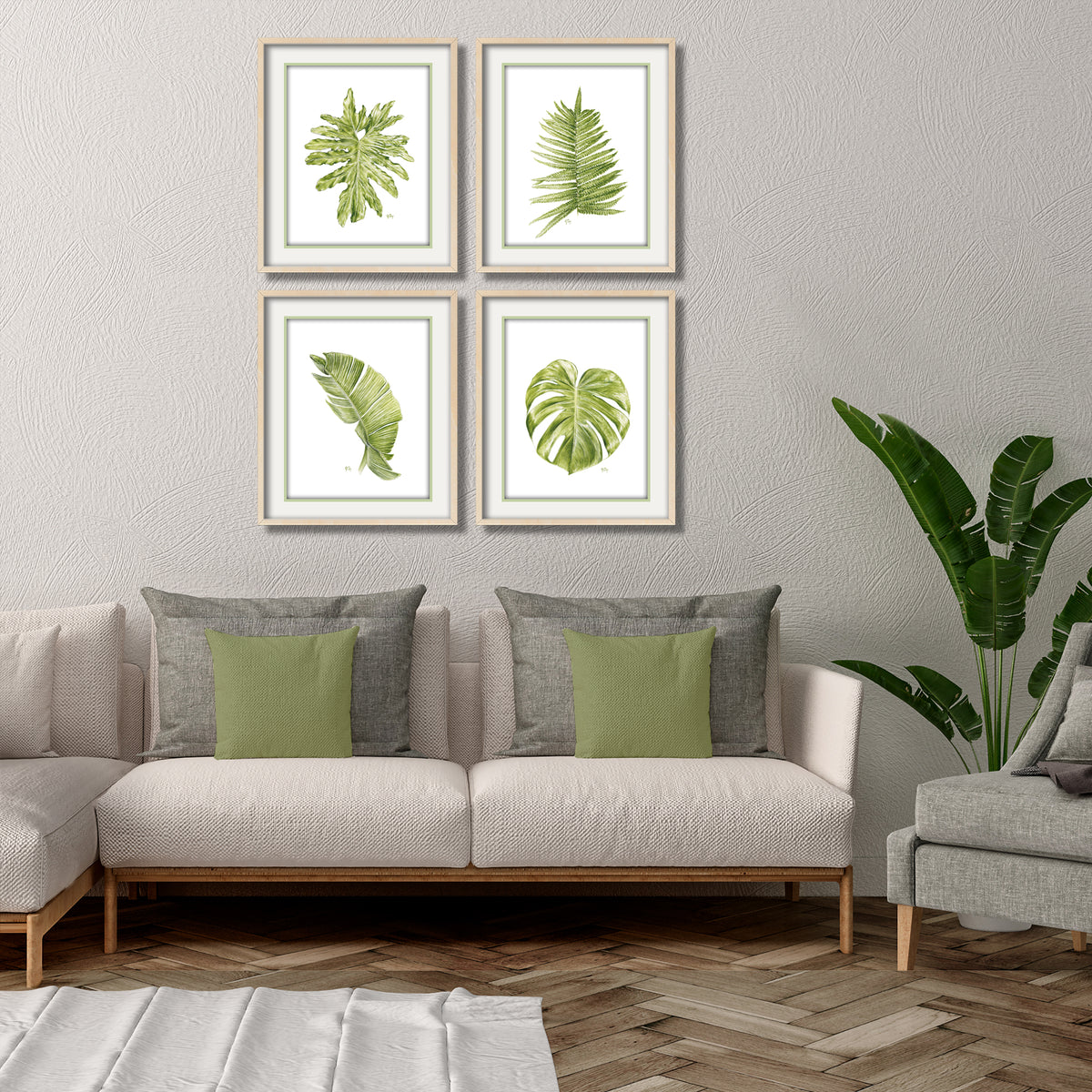 tropical leaves print set of 4 monstera banana fern philodendron home wall decor house plant wall art