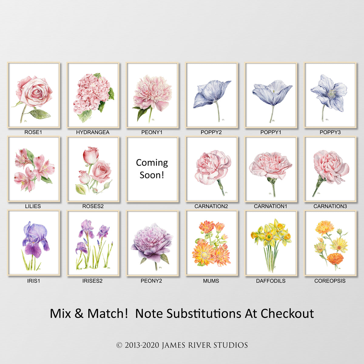 Pink Flowers Prints Set of 4