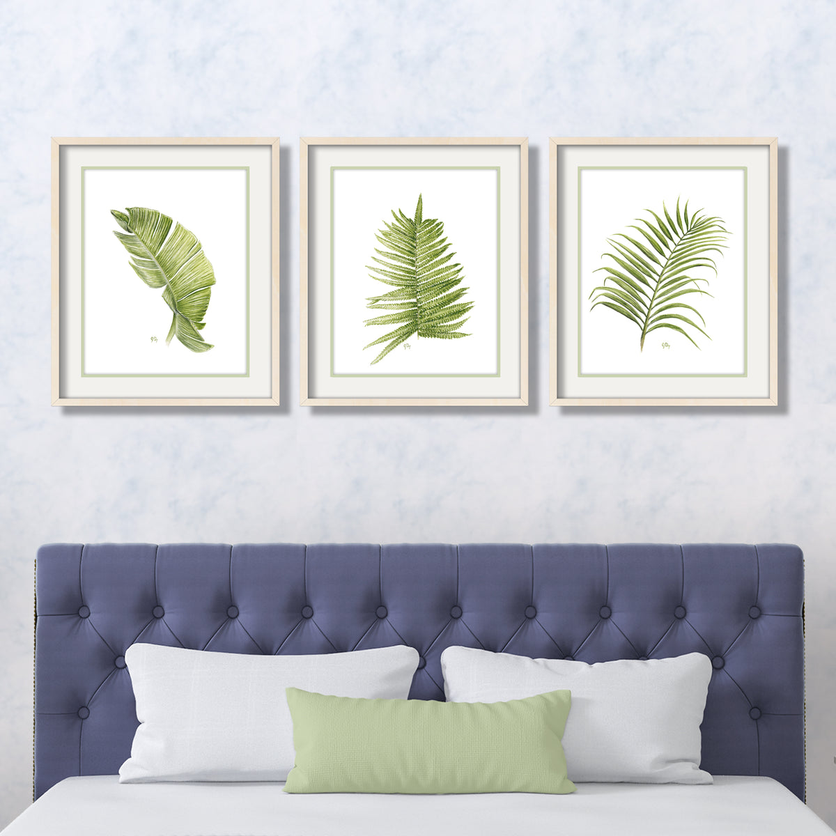 tropical leaf leaves watercolor painting prints banana fern palm wall art bedroom art