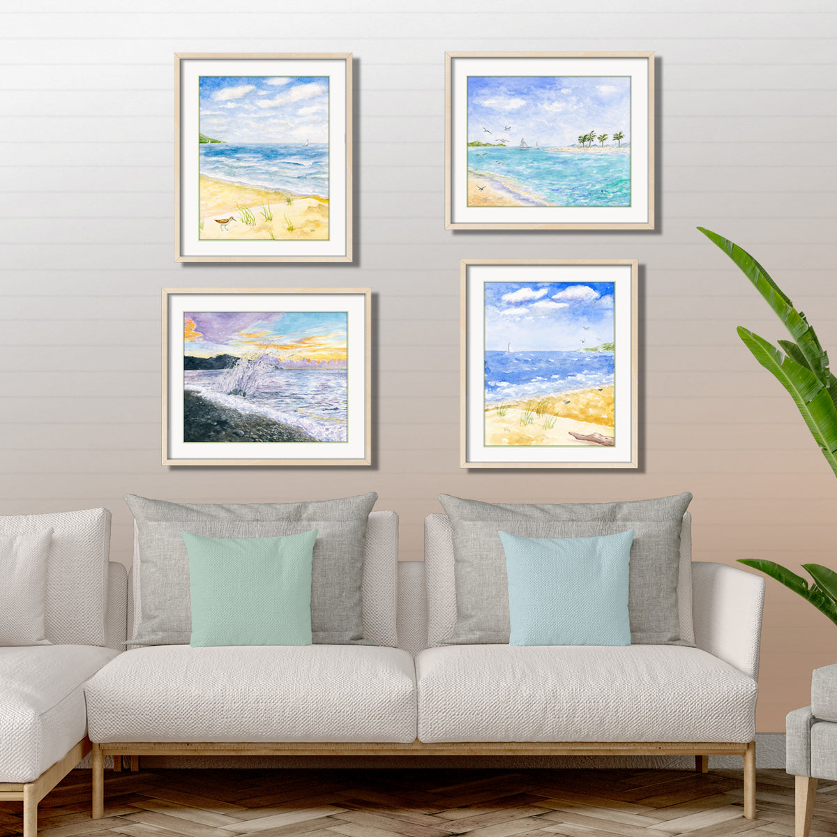 seacape watercolor painting print ocean beach landscape wall art coastal wall decor tropical island art sandpiper sailing art wave painting sunset beach