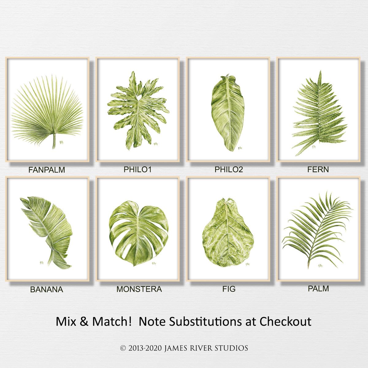 Tropical Leaf Prints Set of 6
