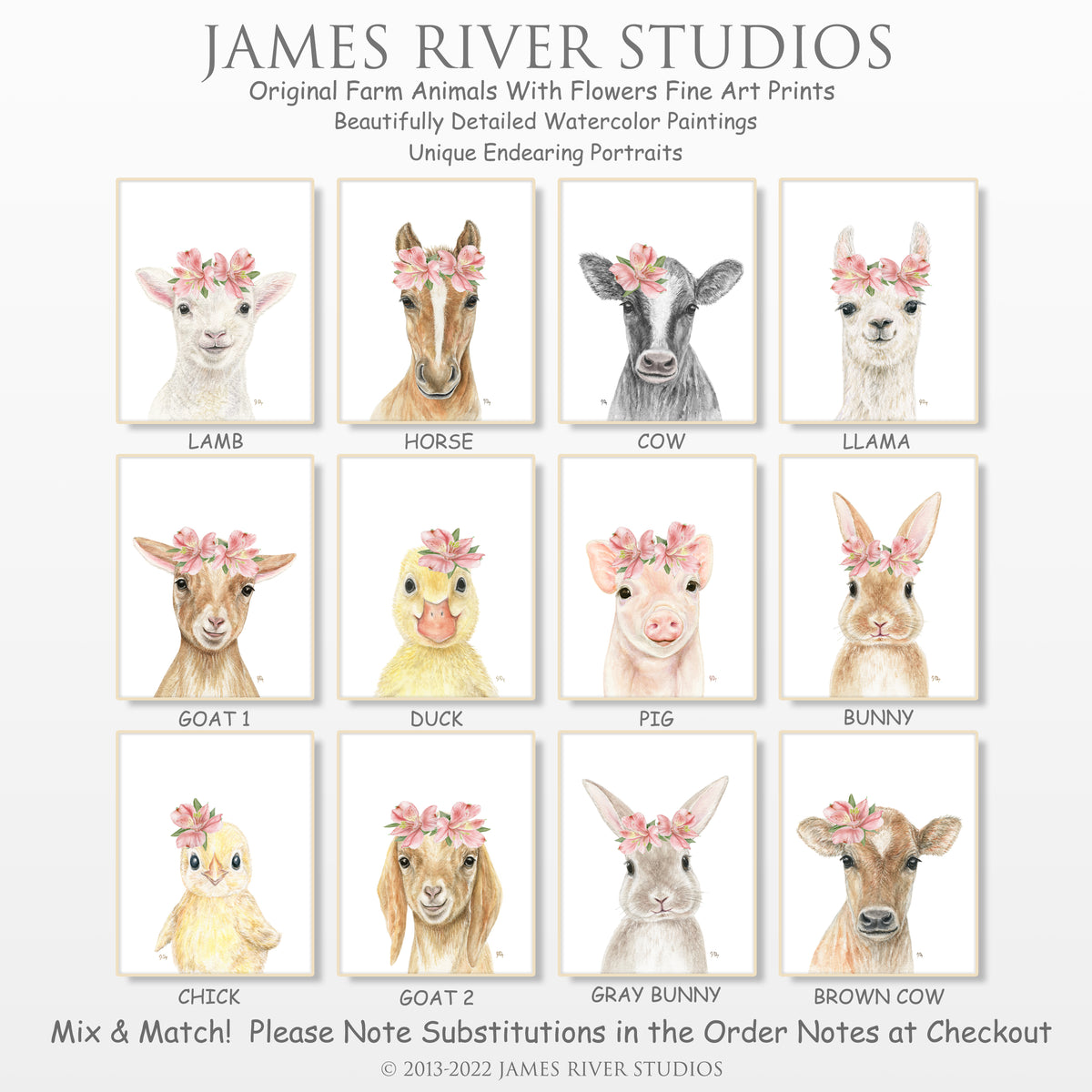 Lamb Portrait With Flowers Print