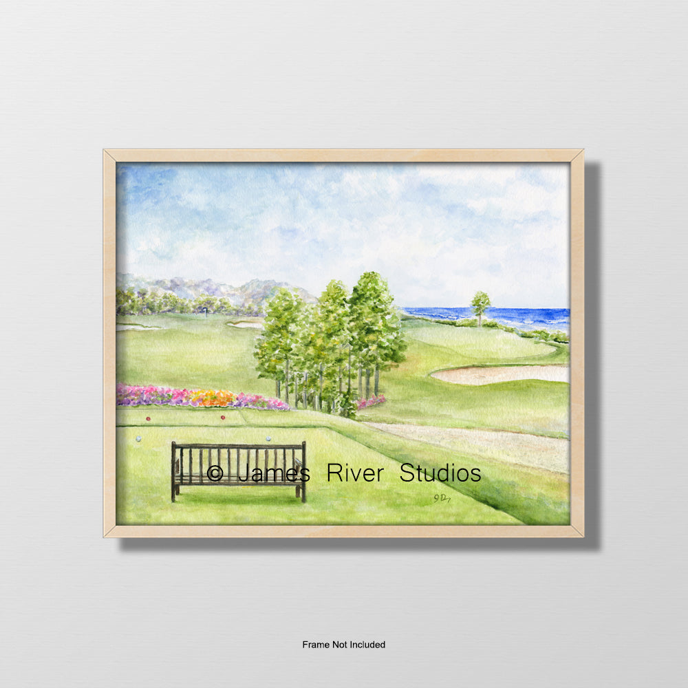 golf hole watercolor painting print beach golf hole ocean golf hole wall art golf decor