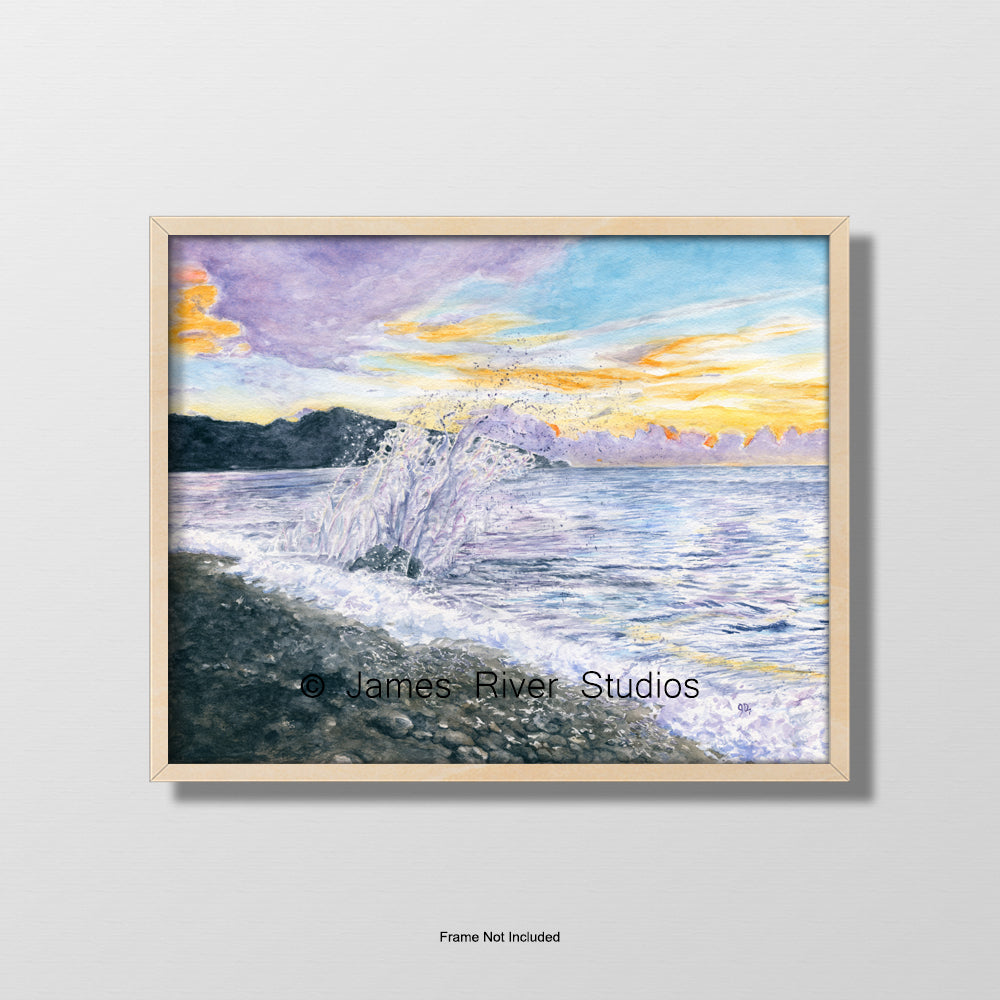 beach seascape watercolor ocean painting wave art print sunset artwork wall art coastal decor