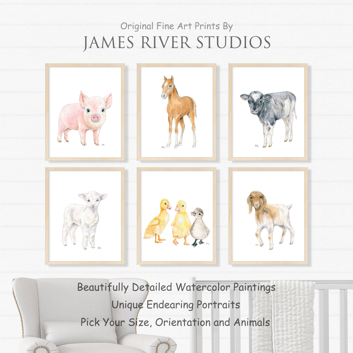 Farm Animal Prints Set of 6