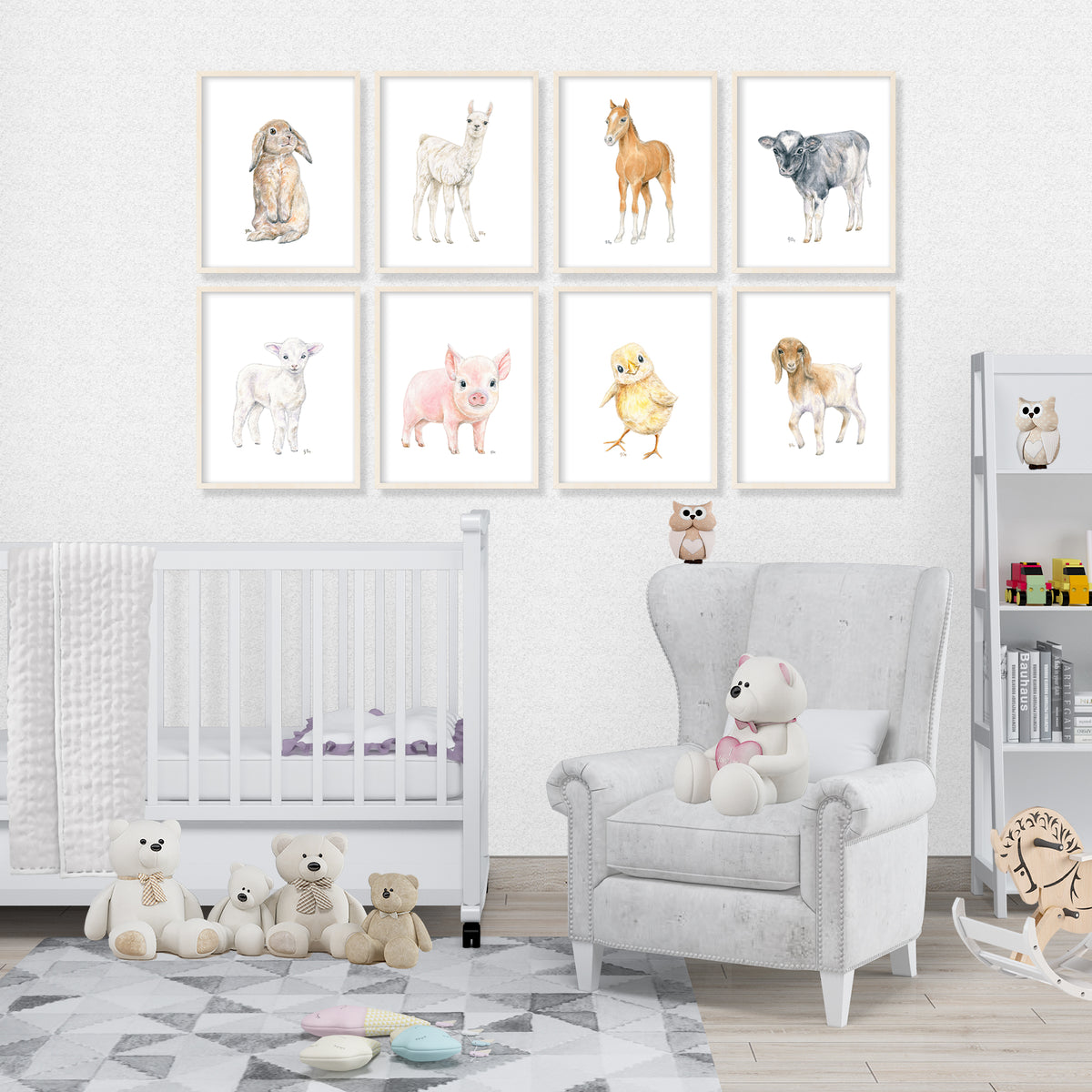 Farm Animal Prints Set of 8