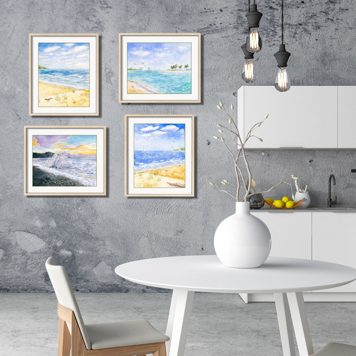 Beach &amp; Ocean Seacapes Prints Set of 4