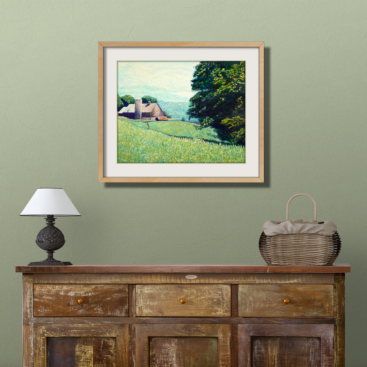 barn watercolor paitning print farm landscape painting country meadow wall art decor