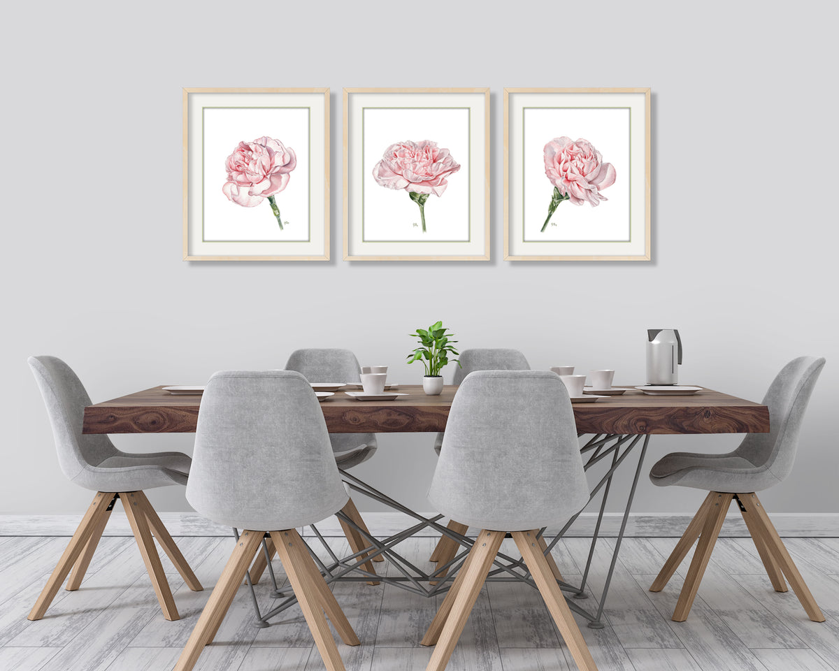 Pink Flower Art Prints Set of 3