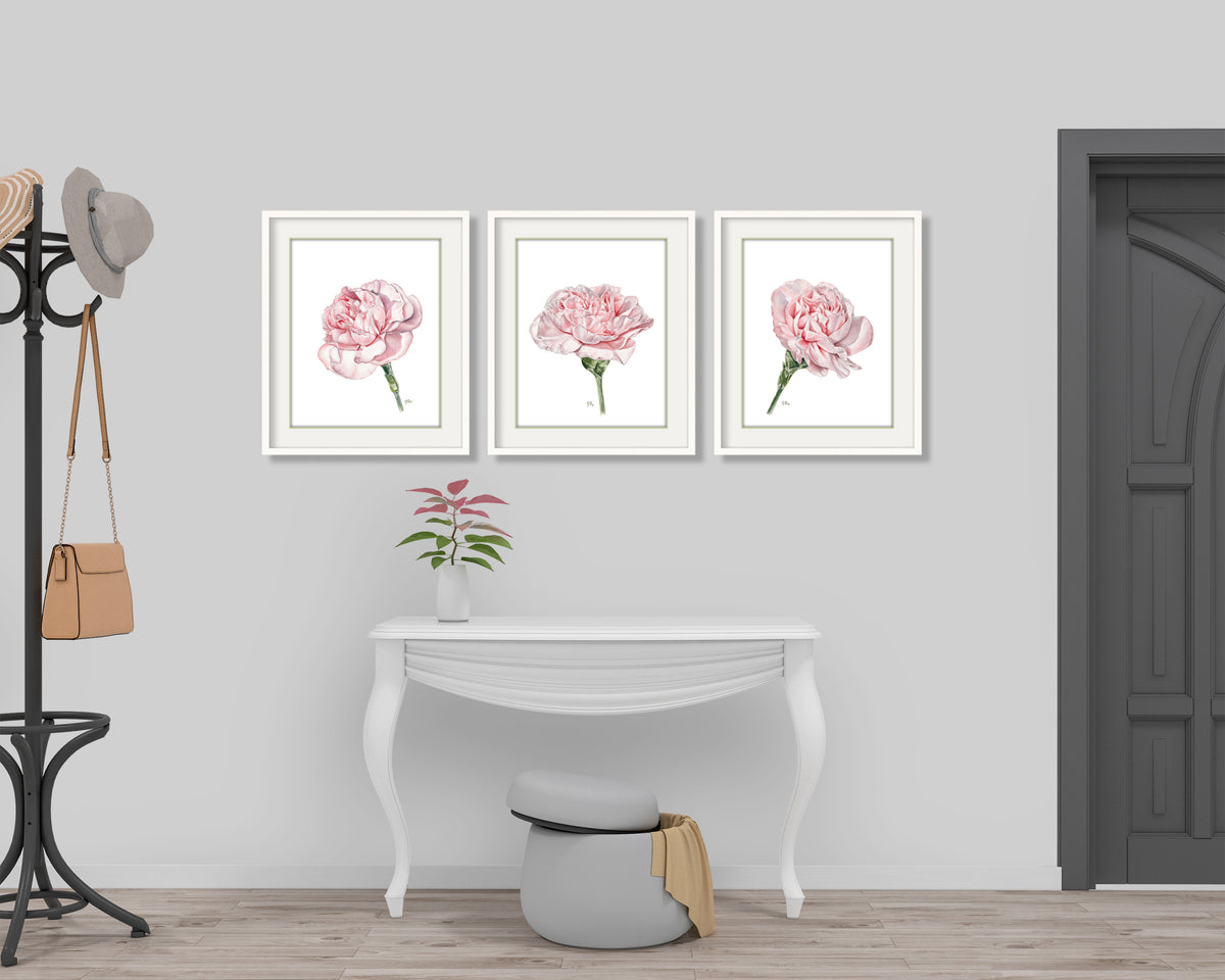 Pink Flower Art Prints Set of 3