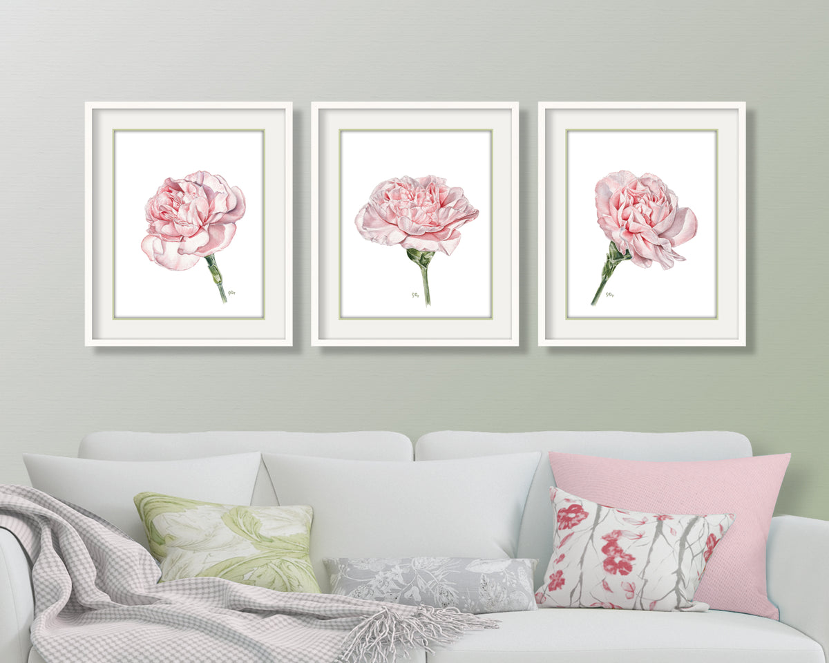 Pink Flower Art Prints Set of 3