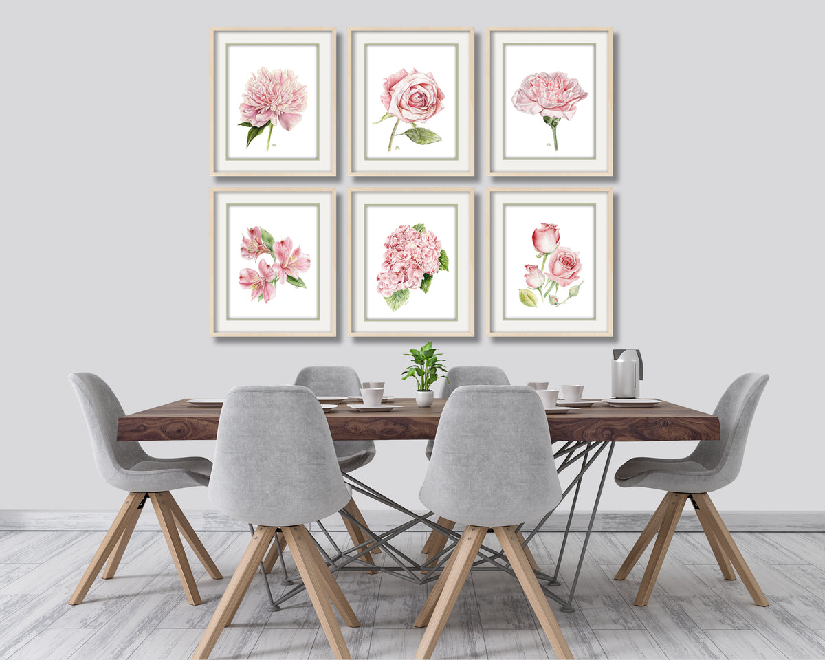 Pink Flower Prints Set of 6