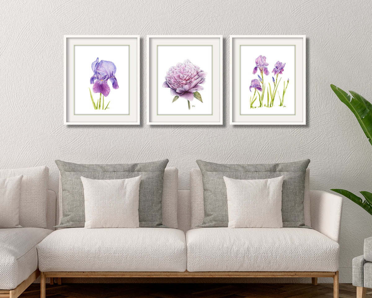 Purple Flower Prints Set of 3