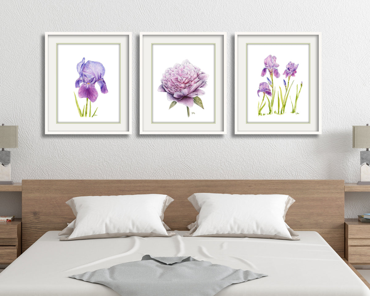 Purple Flower Prints Set of 3