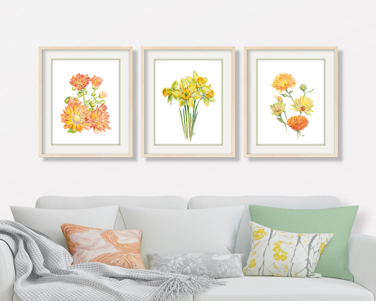 Yellow Flower Prints Set of 3